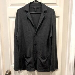 Mark Law Luxury Mens Charcoal‎ Gray Wool Blend Knit 3-Button Blazer Cardigan L